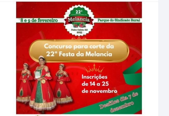 Está no ar o Concurso para a Corte da 22ª Expofesta Regional da Melancia 2025 - Etapas e Inscrições