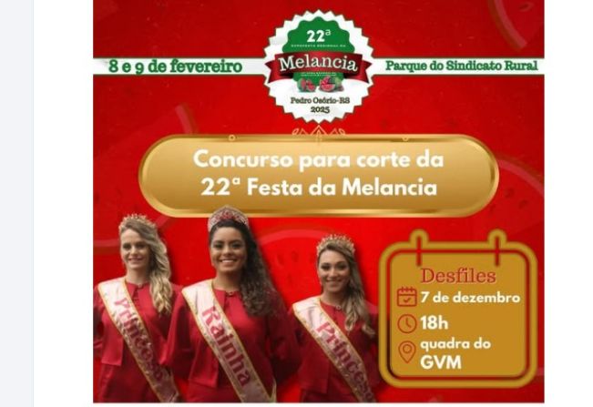 13 meninas de Pedro Osório se inscreveram no concurso para a corte da 22ª Expofesta Regional da Melancia e 13ª Feira Regional da Agricultura Familiar.